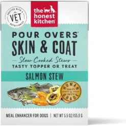 The Honest Kitchen Functional POUR OVERS Skin & Coat Salmon Stew Dog Food Topper, 5.5-oz Can, Case Of 12