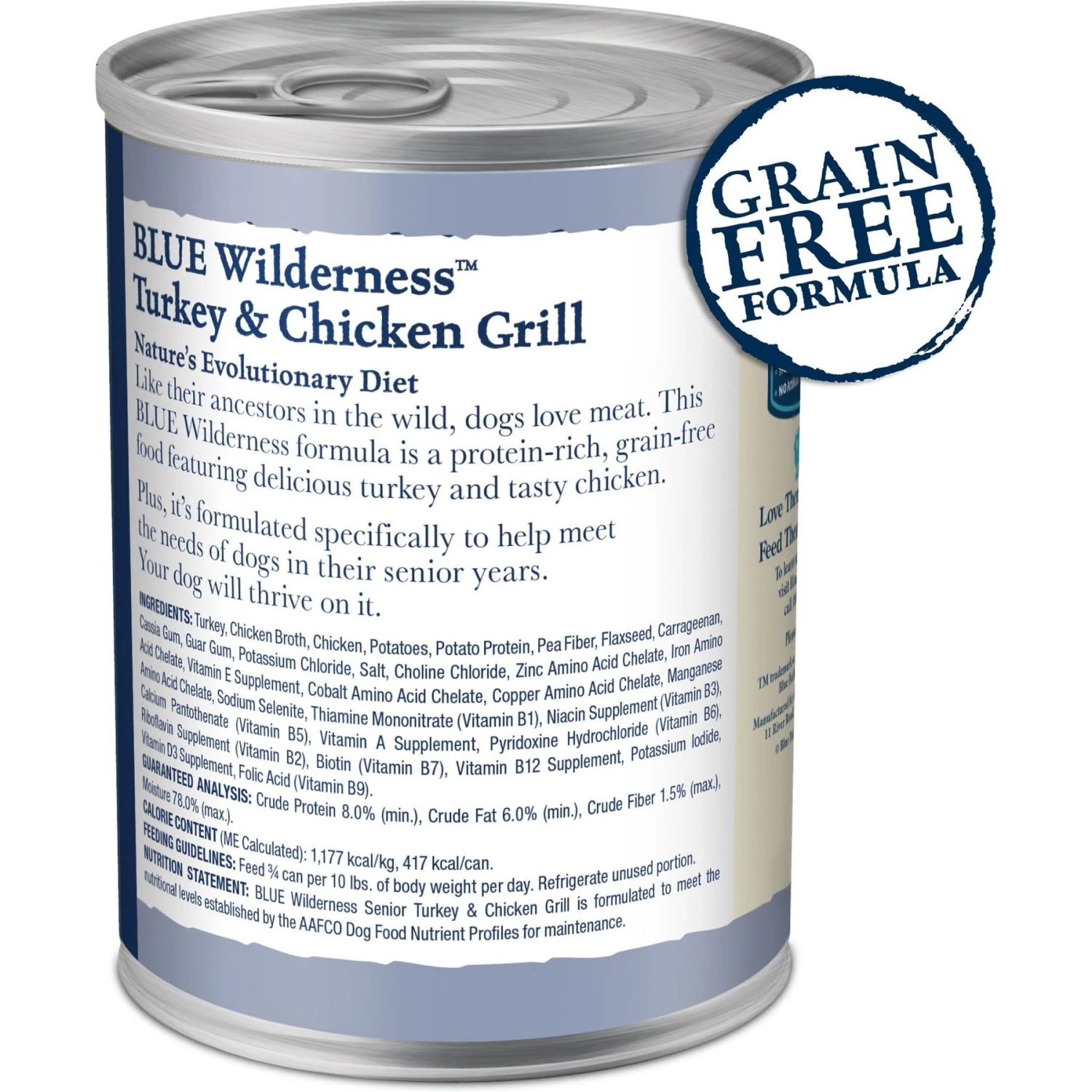 Blue Buffalo Wilderness Turkey & Chicken Grill Grain-Free Senior Canned Dog Food 2 Blue Buffalo Wilderness Turkey & Chicken Grill Grain-Free Senior Canned Dog Food - Image 2