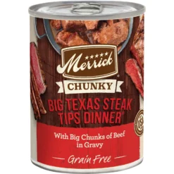 Merrick Chunky Grain-Free Wet Dog Food Big Texas Steak Tips Dinner