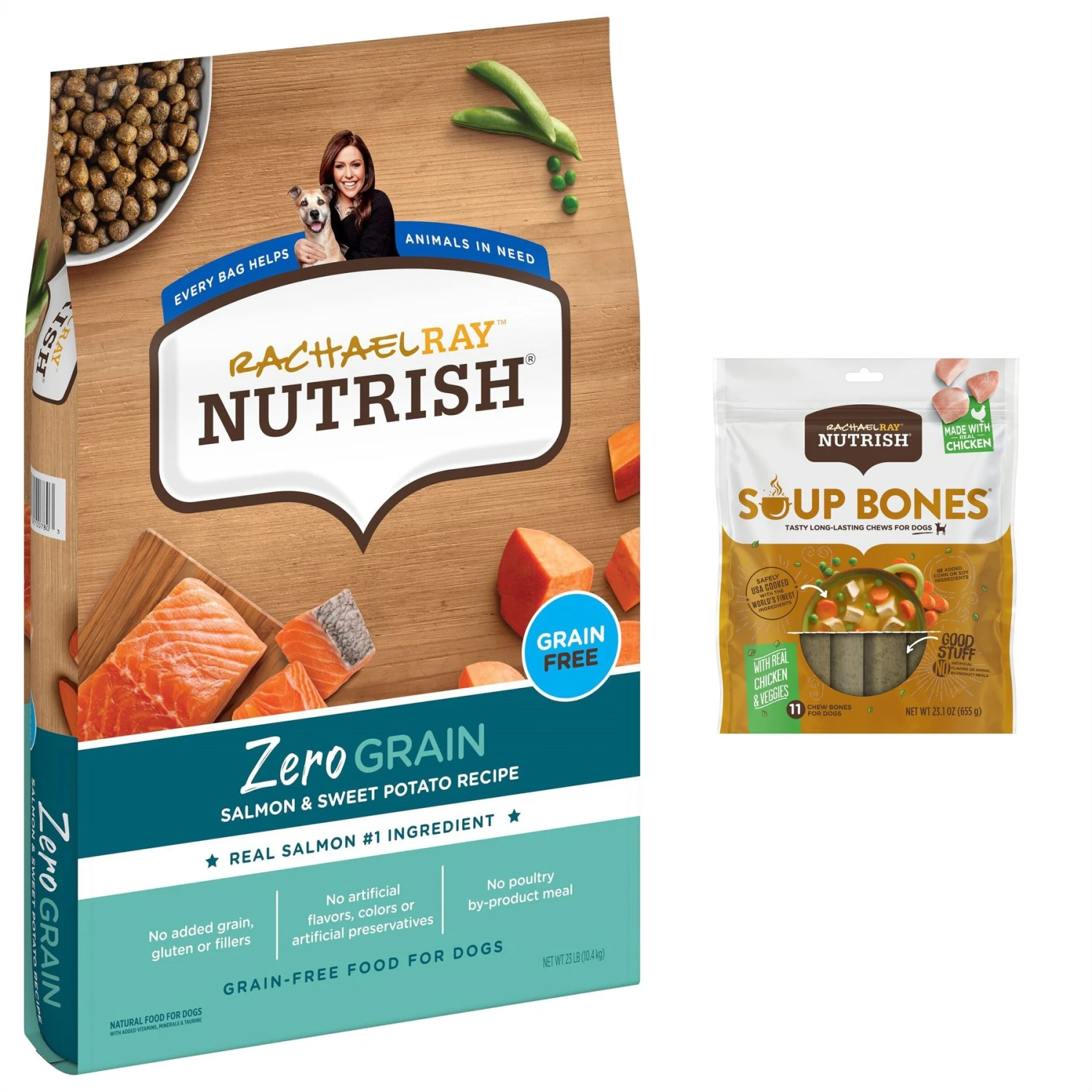 Rachael Ray Nutrish Zero Grain Natural Salmon & Sweet Potato Recipe Grain-Free Dry Dog Food & Rachael Ray Nutrish Soup Bones Chicken & Veggies Flavor Dog Treats 1 Rachael Ray Nutrish Zero Grain Natural Salmon & Sweet Potato Recipe Grain-Free Dry Dog Food & Rachael Ray Nutrish Soup Bones Chicken & Veggies Flavor Dog Treats