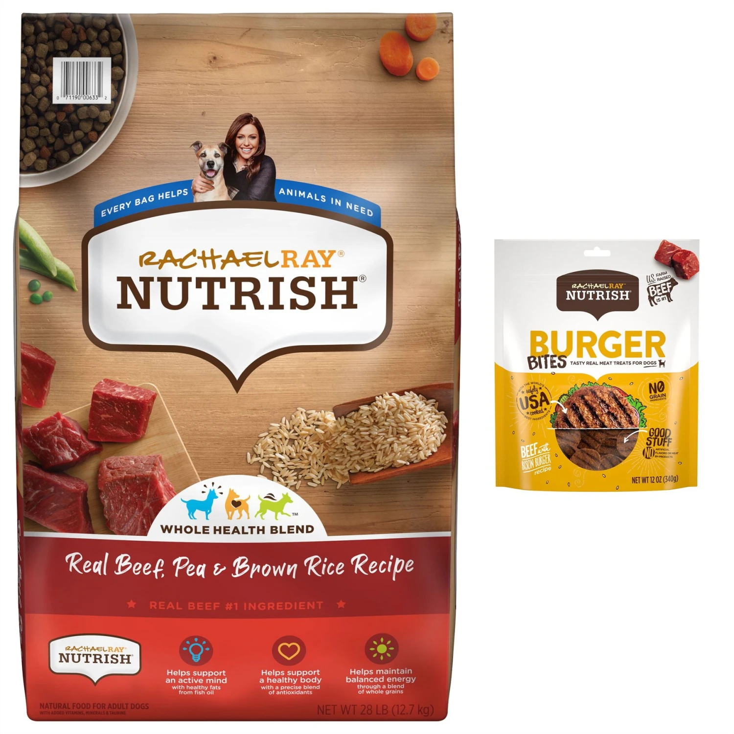 Rachael Ray Nutrish Real Beef, Pea, & Brown Rice Recipe Dry Dog Food & Rachael Ray Nutrish Burger Bites, Beef Burger With Bison Grain-Free Dog Treats 1 Rachael Ray Nutrish Real Beef, Pea, & Brown Rice Recipe Dry Dog Food & Rachael Ray Nutrish Burger Bites, Beef Burger With Bison Grain-Free Dog Treats