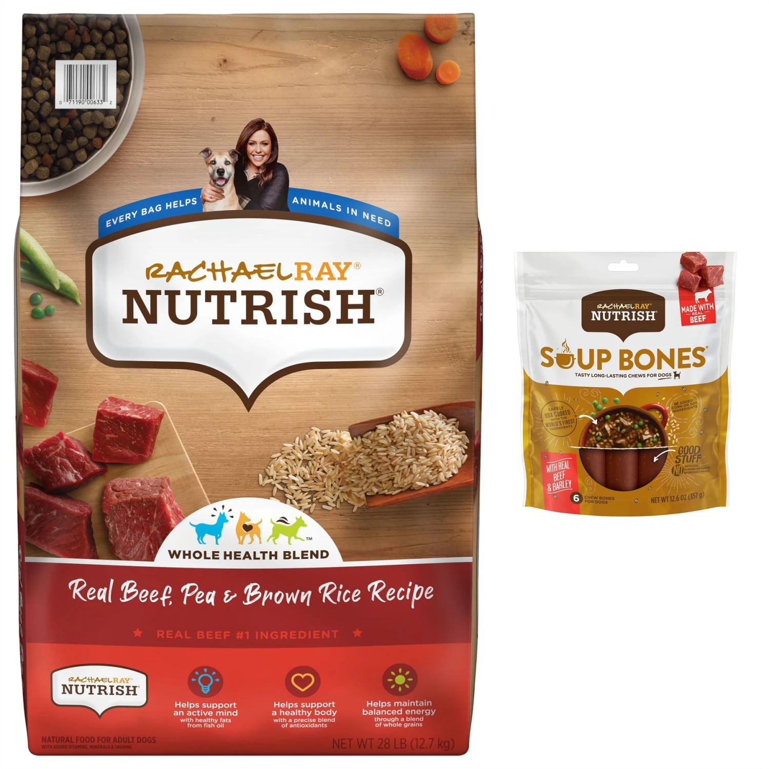 Rachael Ray Nutrish Real Beef, Pea, & Brown Rice Recipe Dry Dog Food & Rachael Ray Nutrish Soup Bones Beef & Barley Flavor Dog Treats 1 Rachael Ray Nutrish Real Beef, Pea, & Brown Rice Recipe Dry Dog Food & Rachael Ray Nutrish Soup Bones Beef & Barley Flavor Dog Treats