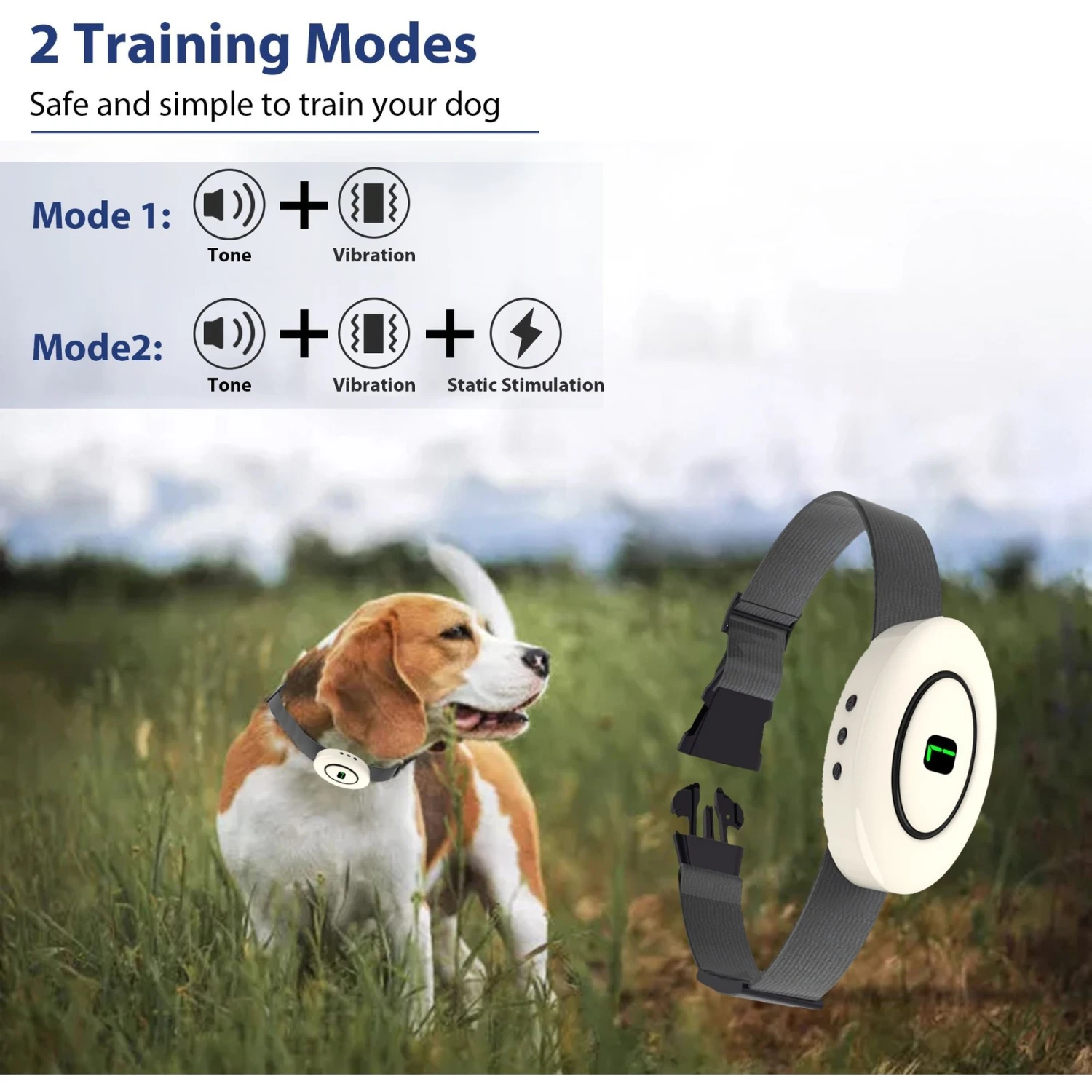 Petdiary B360 Rechargeable Static Dog Bark Collar, White, Small 2 Petdiary B360 Rechargeable Static Dog Bark Collar, White, Small - Image 2