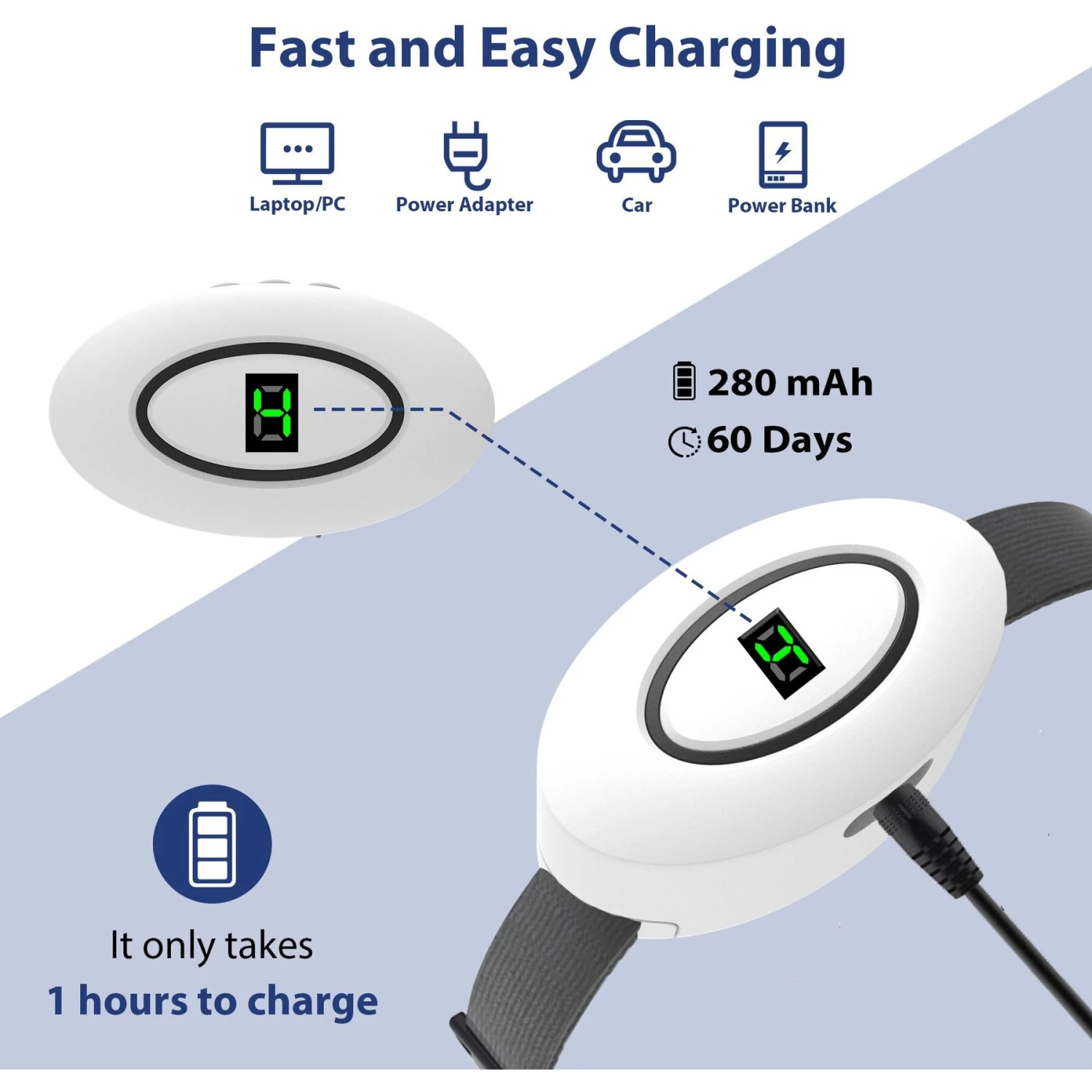 Petdiary B360 Rechargeable Static Dog Bark Collar, White, Small 5 Petdiary B360 Rechargeable Static Dog Bark Collar, White, Small - Image 5