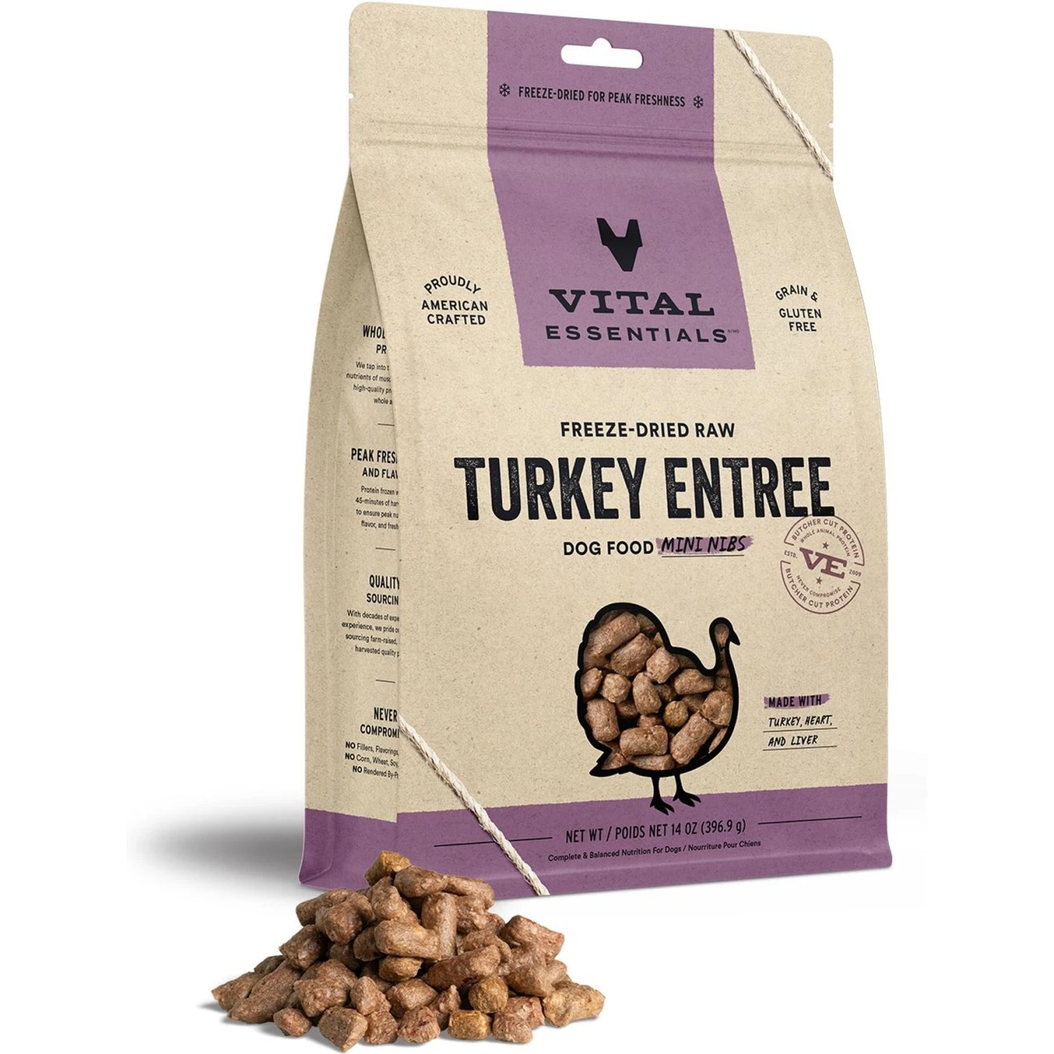 Vital Essentials Freeze-Dried Raw Turkey Entree Mini Nibs Dog Food 1 Vital Essentials Freeze-Dried Raw Turkey Entree Mini Nibs Dog Food