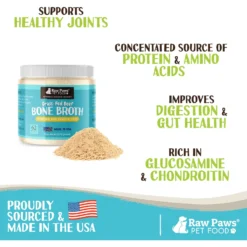 Raw Paws Grass-Fed Beef Bone Broth Powder Dog & Cat Food Topper, 6-oz Jar -Pawsphoria Sales Store 794654 PT2. AC SS1800 V1677785289
