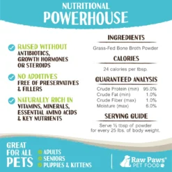 Raw Paws Grass-Fed Beef Bone Broth Powder Dog & Cat Food Topper, 6-oz Jar -Pawsphoria Sales Store 794654 PT3. AC SS1800 V1677783091