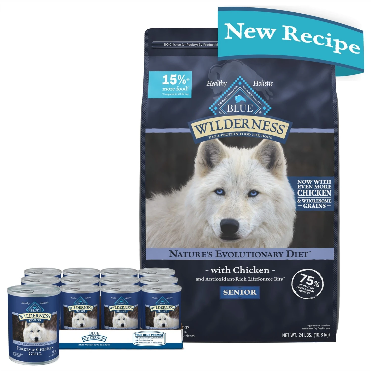 Blue Buffalo Wilderness Senior High Protein Natural Chicken & Wholesome Grains Dry Dog Food & Blue Buffalo Wilderness Turkey & Chicken Grill Grain-Free Senior Canned Dog Food 1 Blue Buffalo Wilderness Senior High Protein Natural Chicken & Wholesome Grains Dry Dog Food & Blue Buffalo Wilderness Turkey & Chicken Grill Grain-Free Senior Canned Dog Food