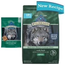 Blue Buffalo Wilderness Adult High Protein Natural Duck & Wholesome Grains Dry Dog Food & Blue Buffalo Wilderness Trail Treats Grain-Free Duck Biscuits Dog Treats