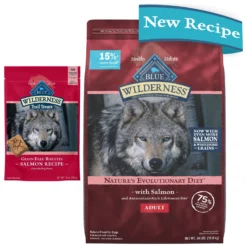 Blue Buffalo Wilderness Adult High Protein Natural Salmon & Wholesome Grains Dry Dog Food & Blue Buffalo Wilderness Trail Treats Grain-Free Salmon Biscuits Dog Treats