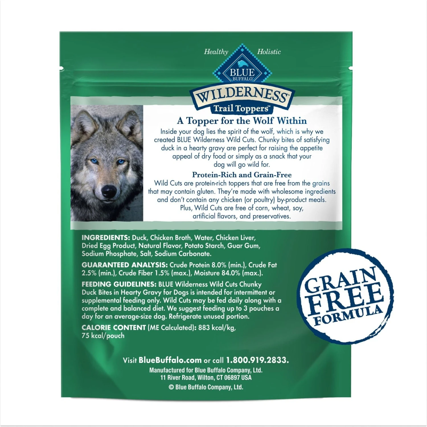 Blue Buffalo Wilderness Trail Toppers Wild Cuts Chunky Duck Bites In Hearty Gravy Grain-Free Dog Food Topper 2 Blue Buffalo Wilderness Trail Toppers Wild Cuts Chunky Duck Bites In Hearty Gravy Grain-Free Dog Food Topper - Image 2
