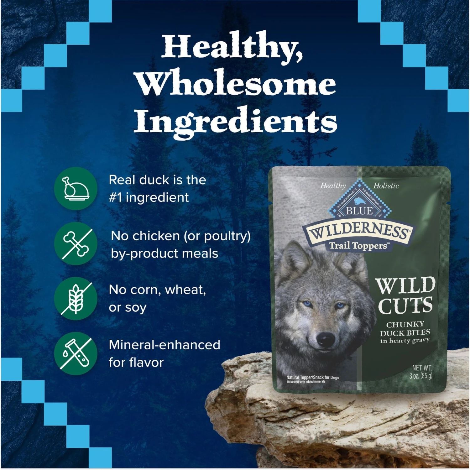Blue Buffalo Wilderness Trail Toppers Wild Cuts Chunky Duck Bites In Hearty Gravy Grain-Free Dog Food Topper 6 Blue Buffalo Wilderness Trail Toppers Wild Cuts Chunky Duck Bites In Hearty Gravy Grain-Free Dog Food Topper - Image 6