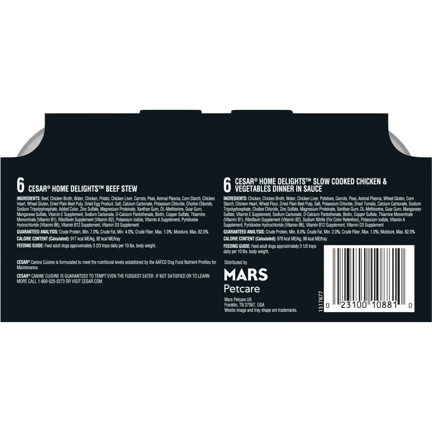 Cesar Home Delights Slow Cooked Chicken & Vegetables & Beef Stew Variety Pack Small Breed Adult Wet Dog Food Trays 2 Cesar Home Delights Slow Cooked Chicken & Vegetables & Beef Stew Variety Pack Small Breed Adult Wet Dog Food Trays - Image 2