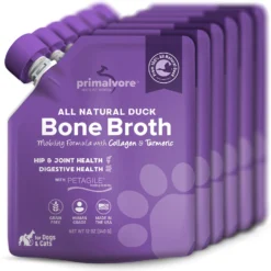 Primalvore All Natural Duck Bone Broth With Collagen + Turmeric Dog & Cat Food Topping, 12-oz Bag, 6 Count