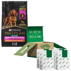 Purina Pro Plan Puppy Sensitive Skin & Stomach Salmon & Rice Dry Dog Food & Greenies Regular Dental Dog Treats