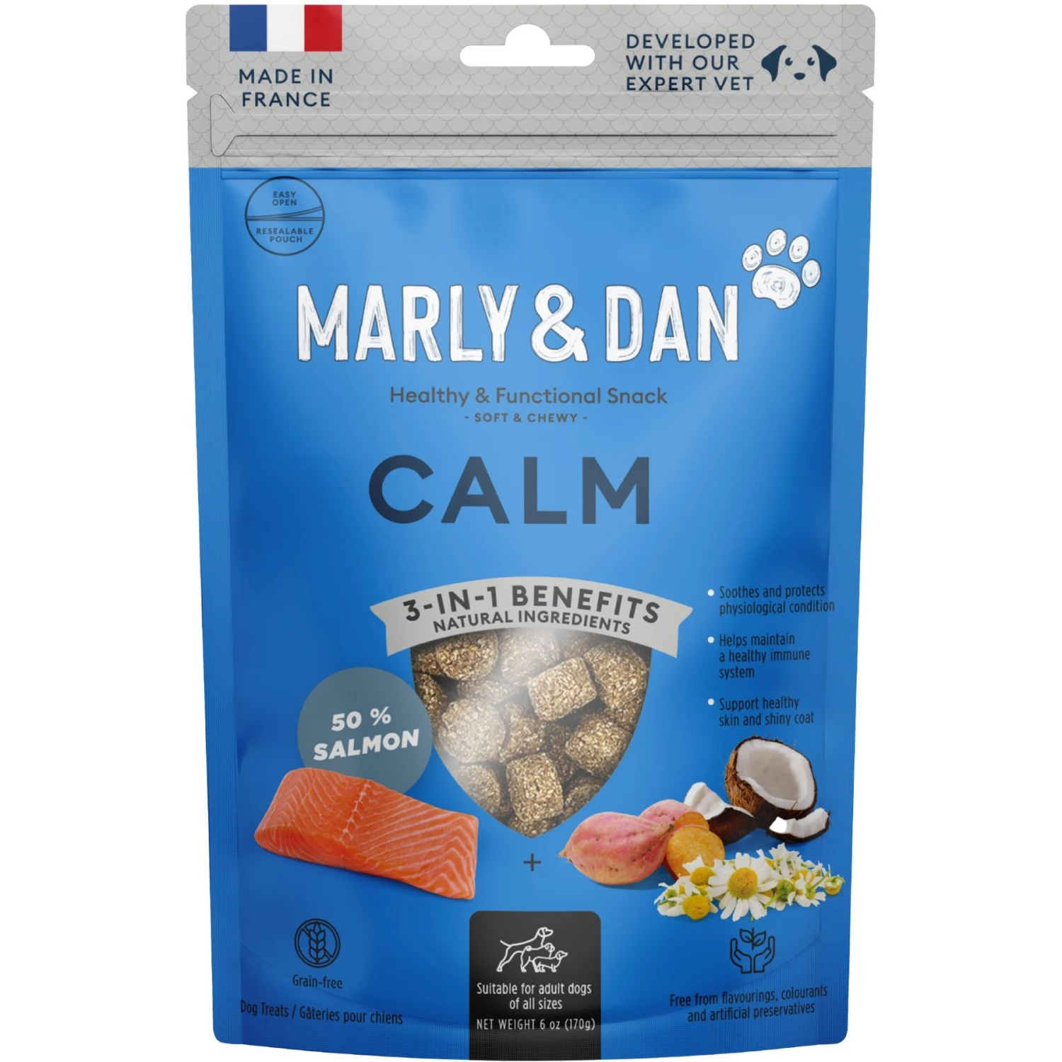 Marly & Dan Healthy & Functional Salmon Dog Treats With Chamomile, Calming Recipe, 6oz Bag 1 Marly & Dan Healthy & Functional Salmon Dog Treats With Chamomile, Calming Recipe, 6oz Bag