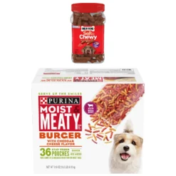 Moist & Meaty Burger With Cheddar Cheese Flavor Dry Dog Food & Milk-Bone Soft & Chewy Beef & Filet Mignon Recipe Dog Treats