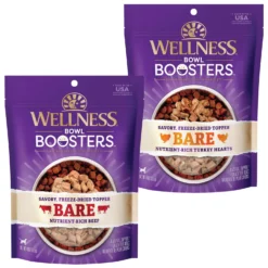 Wellness CORE Bowl Boosters Bare Turkey Freeze-Dried Dog Food Mixer Or Topper & Wellness CORE Bowl Boosters Bare Beef Freeze-Dried Dog Food Mixer Or Topper