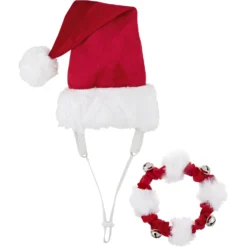 Frisco Holiday Dog & Cat Santa Hat, 1 Count & Frisco Jingle Bells Dog & Cat Holiday Collar With Bells, 1 Count